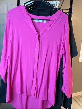 Indigo V-Neck Button-Front Blouse in Hot Pink